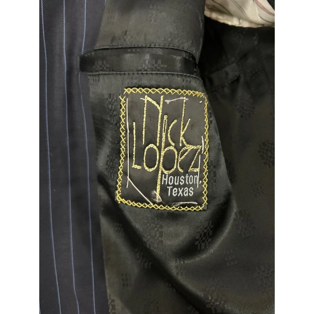 Nick Lopez Navy Blue Wool‎ Pinstripe Pleated 2-Bt Suit Size 44R